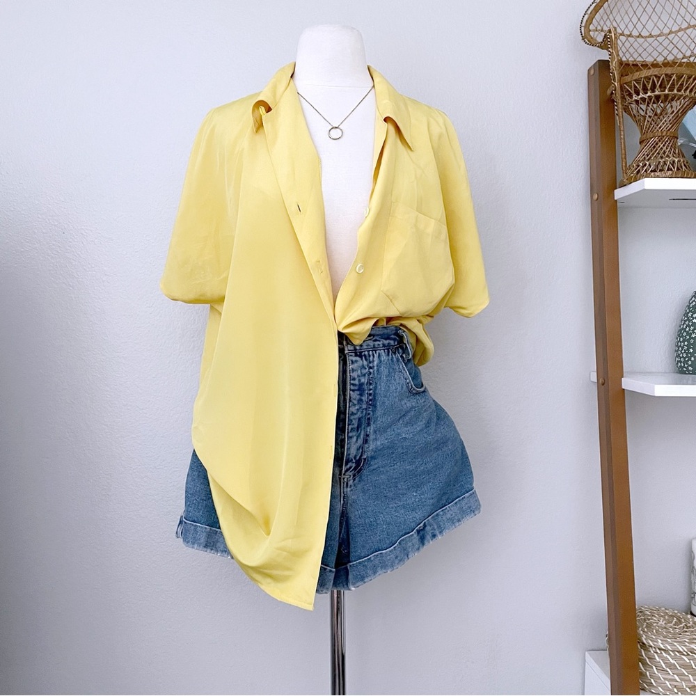 Vintage Yellow Satin Button Front Top